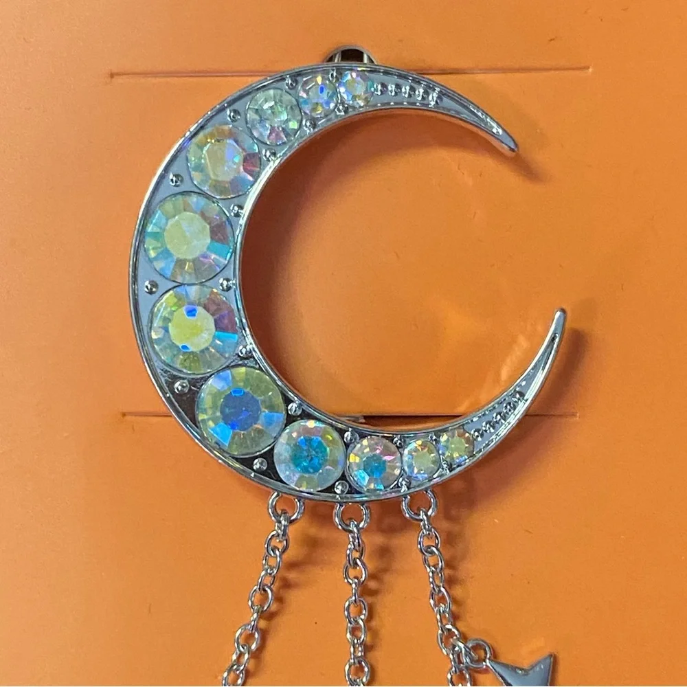 Halloween Silver Moon Dangle Hair Clip Barrette, Crescent‎ Moon Rhinestones NWT